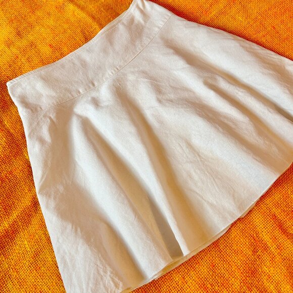 90s White Linen Circle Skirt by Vamp | Vintage Minimalist A-Line | Size L - Picture 2 of 6